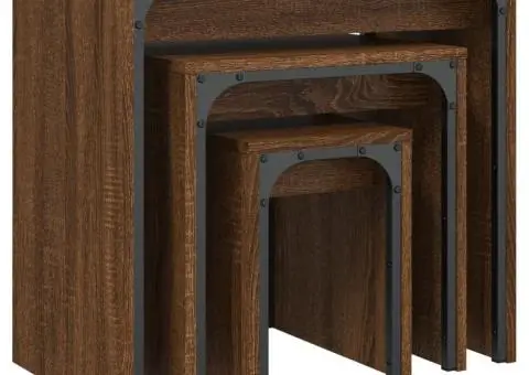 Mese suprapuse de cafea, 3 buc, stejar maro, lemn prelucrat - 4/5