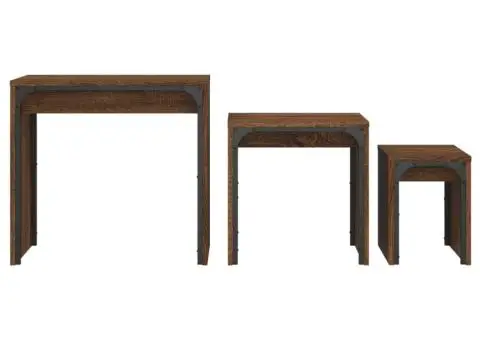 Mese suprapuse de cafea, 3 buc, stejar maro, lemn prelucrat - 5/5