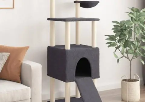 Ansamblu de pisici, stâlpi din funie sisal, gri închis, 153 cm - 1/5