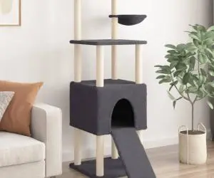 vidaXL Ansamblu de pisici, stâlpi din funie sisal, gri închis, 153 cm