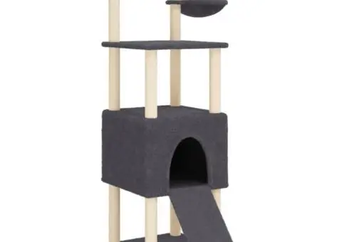 Ansamblu de pisici, stâlpi din funie sisal, gri închis, 153 cm - 2/5