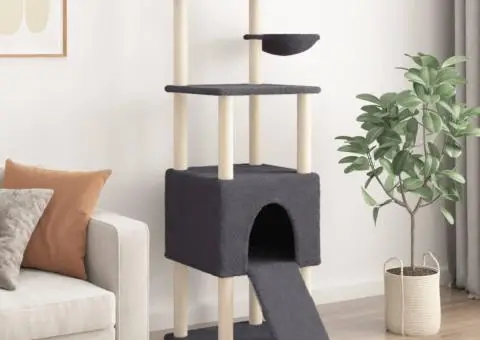 Ansamblu de pisici, stâlpi din funie sisal, gri închis, 153 cm - 3/5