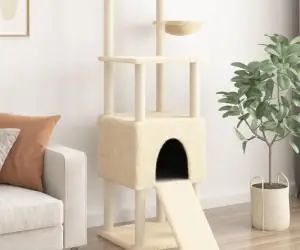 vidaXL Ansamblu de pisici cu stâlpi din funie de sisal, crem, 153 cm