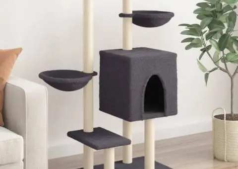 Ansamblu pisici cu stâlpi din funie sisal, gri închis, 117 cm - 1/5