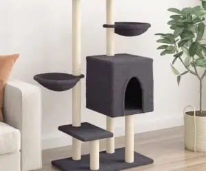 vidaXL Ansamblu pisici cu stâlpi din funie sisal, gri închis, 117 cm