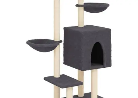 Ansamblu pisici cu stâlpi din funie sisal, gri închis, 117 cm - 2/5