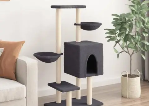 Ansamblu pisici cu stâlpi din funie sisal, gri închis, 117 cm - 3/5