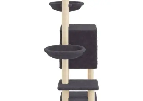 Ansamblu pisici cu stâlpi din funie sisal, gri închis, 117 cm - 5/5