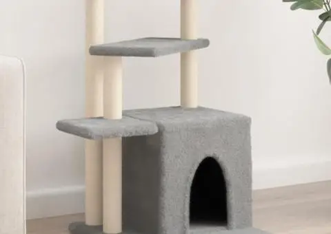 Ansamblu pisici, stâlpi din funie sisal, gri deschis, 83,5 cm - 1/5