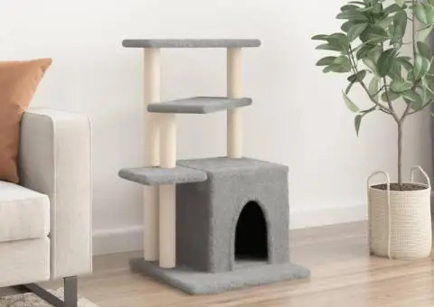 Ansamblu pisici, stâlpi din funie sisal, gri deschis, 83,5 cm - 3/5