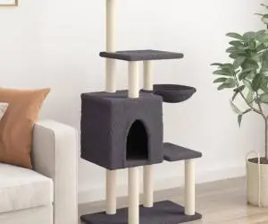 vidaXL Ansamblu de pisici, stâlpi din funie sisal, gri închis, 131 cm