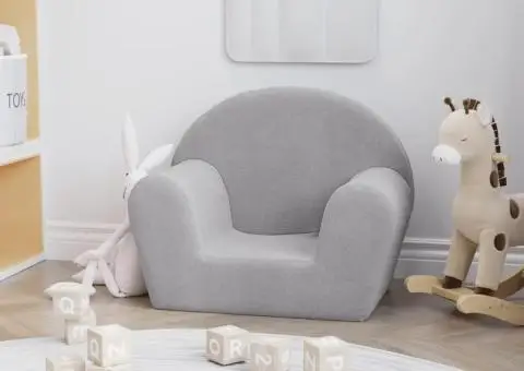 Canapea pentru copii, gri deschis, pluș moale - 1/5