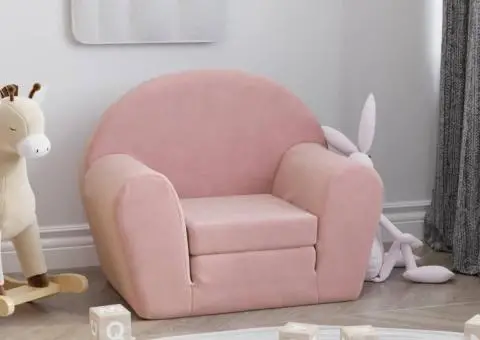 Canapea extensibilă pentru copii, roz, pluș moale - 1/5