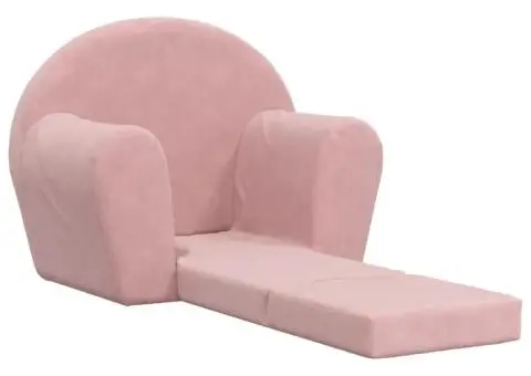 Canapea extensibilă pentru copii, roz, pluș moale - 4/5