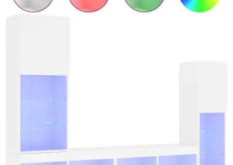 Unități de perete TV cu LED-uri, 4 piese, alb, lemn prelucrat - 2/5