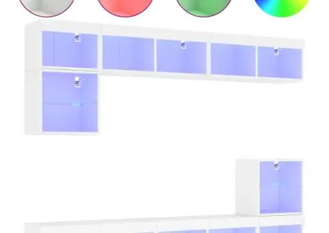 Unități de perete TV cu LED-uri, 8 piese, alb, lemn prelucrat - 2/5