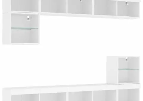 Unități de perete TV cu LED-uri, 8 piese, alb, lemn prelucrat - 3/5