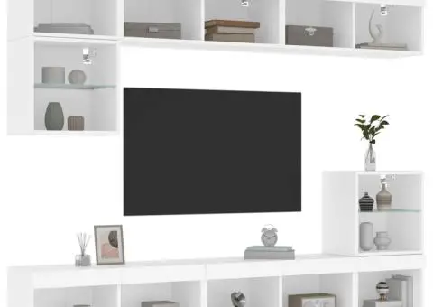 Unități de perete TV cu LED-uri, 8 piese, alb, lemn prelucrat - 5/5