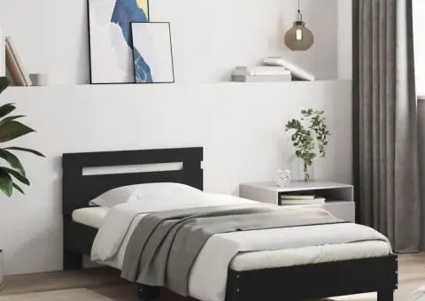 Cadru de pat cu tăblie, negru, 90x190 cm, lemn prelucrat - 1/5