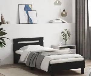 vidaXL Cadru de pat cu tăblie, negru, 90x190 cm, lemn prelucrat