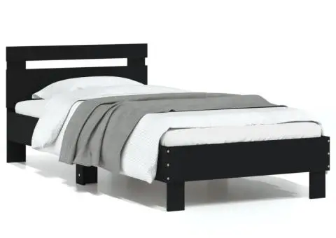 Cadru de pat cu tăblie, negru, 90x190 cm, lemn prelucrat - 2/5