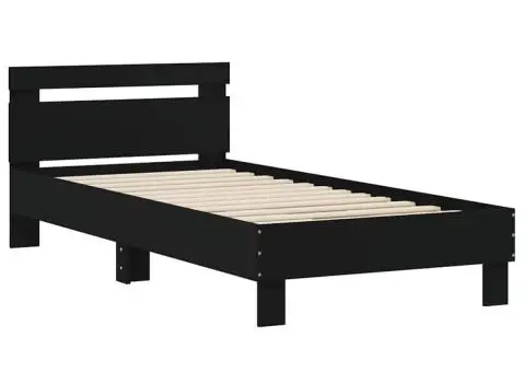 Cadru de pat cu tăblie, negru, 90x190 cm, lemn prelucrat - 3/5
