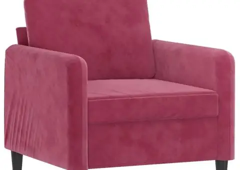 Canapea de o persoană, roșu vin, 60 cm, catifea - 2/5