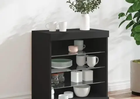 Servantă cu lumini LED, negru, 60,5x37x67 cm - 1/5