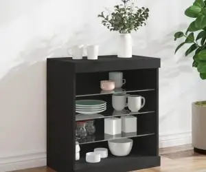 vidaXL Servantă cu lumini LED, negru, 60,5x37x67 cm