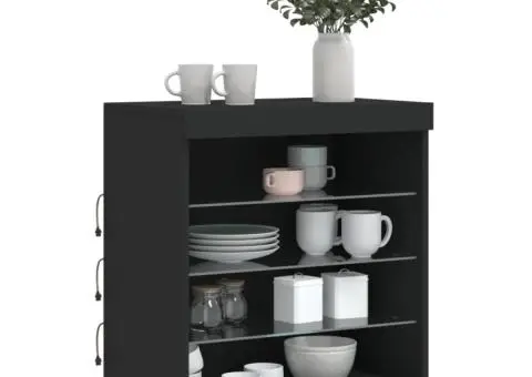 Servantă cu lumini LED, negru, 60,5x37x67 cm - 4/5