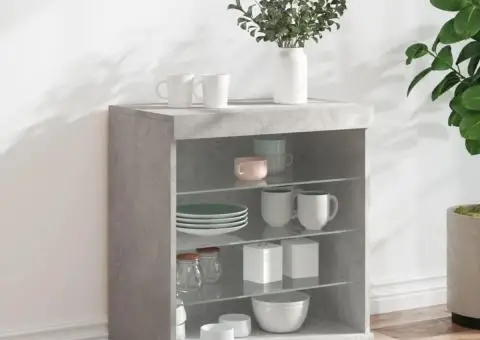 Servantă cu lumini LED, gri beton, 60,5x37x67 cm - 1/5