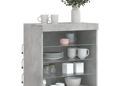 Servantă cu lumini LED, gri beton, 60,5x37x67 cm - 4/5