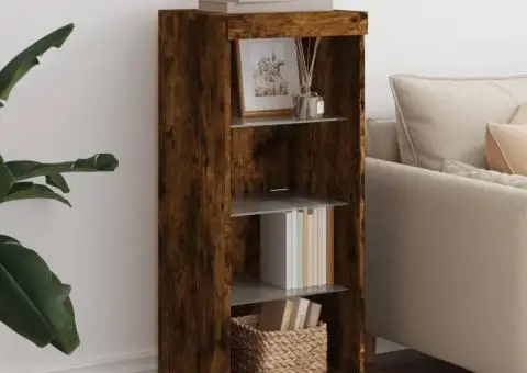 Servantă cu lumini LED, stejar fumuriu, 41x37x100 cm - 1/5