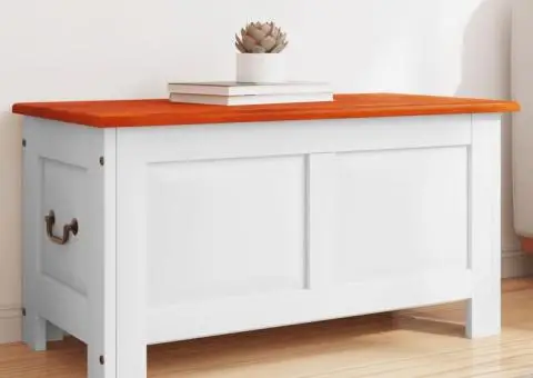 Cufăr de depozitare cu capac, maro și alb, lemn masiv de acacia - 1/5