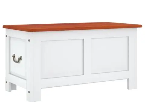 Cufăr de depozitare cu capac, maro și alb, lemn masiv de acacia - 2/5