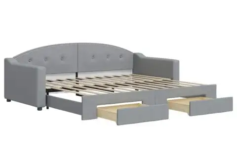 Pat de zi cu extensie și sertare, gri deschis, 90x200cm textil - 2/5