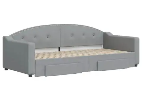 Pat de zi cu extensie și sertare, gri deschis, 90x200cm textil - 3/5