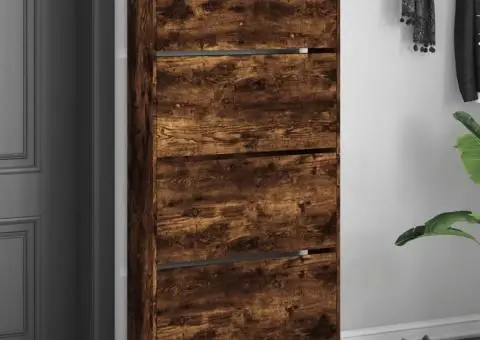 Pantofar cu 4 sertare rabatabile, stejar fumuriu, 80x21x163,5cm - 1/5