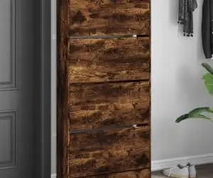 vidaXL Pantofar cu 4 sertare rabatabile, stejar fumuriu, 80x21x163,5cm