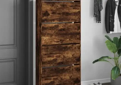 Pantofar cu 4 sertare rabatabile, stejar fumuriu, 80x21x163,5cm - 3/5