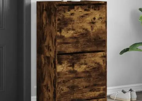 Pantofar cu 2 sertare rabatabile, stejar fumuriu, 60x42x108 cm - 1/5