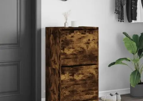 Pantofar cu 2 sertare rabatabile, stejar fumuriu, 60x42x108 cm - 3/5