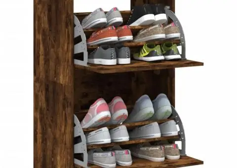 Pantofar cu 2 sertare rabatabile, stejar fumuriu, 60x42x108 cm - 4/5