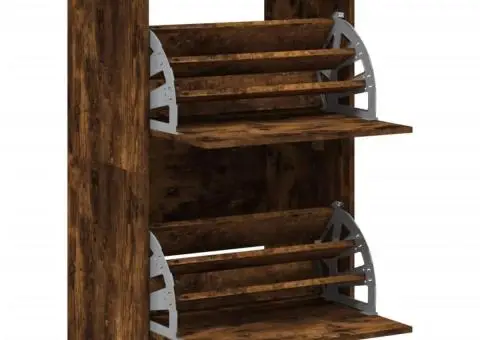 Pantofar cu 2 sertare rabatabile, stejar fumuriu, 60x42x108 cm - 5/5