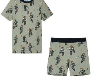 Pijamale pentru copii cu mâneci scurte, kaki deschis, 128