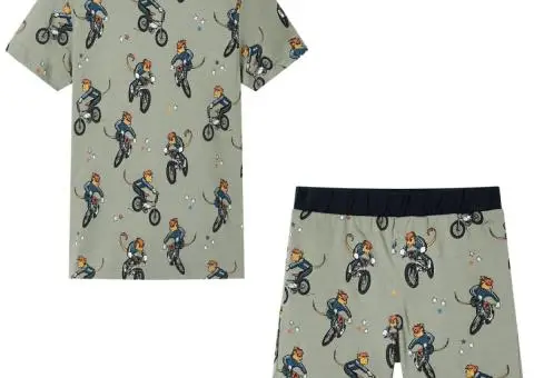 Pijamale pentru copii cu mâneci scurte, kaki deschis, 104 - 1/5