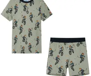 Pijamale pentru copii cu mâneci scurte, kaki deschis, 104
