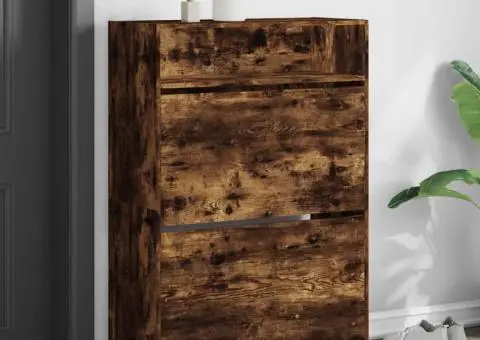 Pantofar cu 2 sertare rabatabile, stejar fumuriu, 80x34x116 cm - 1/5