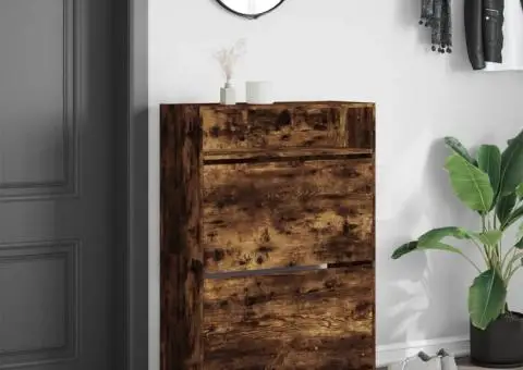 Pantofar cu 2 sertare rabatabile, stejar fumuriu, 80x34x116 cm - 3/5