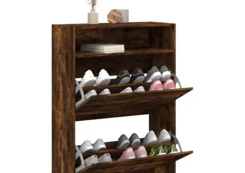 Pantofar cu 2 sertare rabatabile, stejar fumuriu, 80x34x116 cm - 4/5